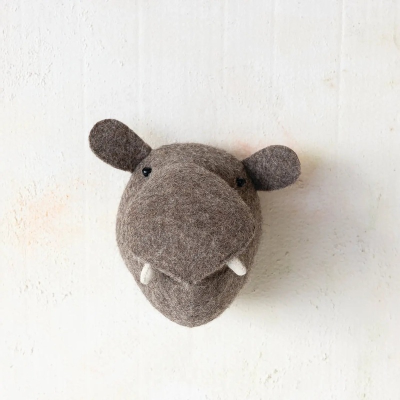 Handmade Wool Felt Hippo Head Wall Dcor
