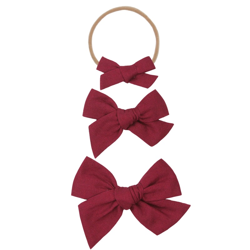 Linen Bow – Cranberry Headband