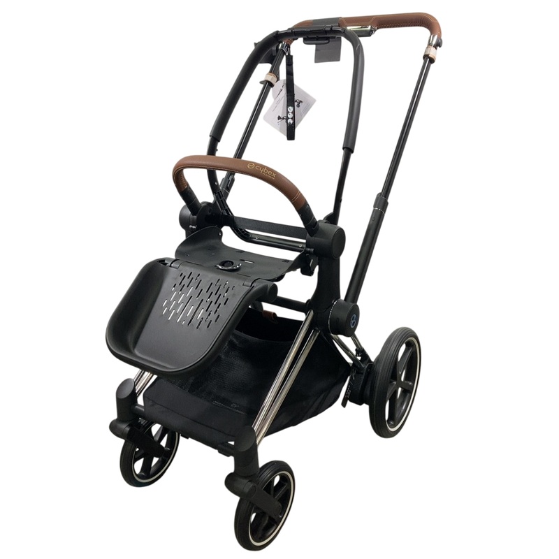 Cybex E-PRIAM Stroller Frame Only, 2023, Chrome With Brown Details, with Battery