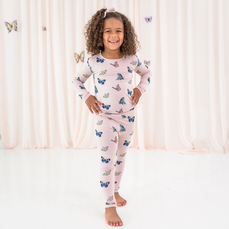 Long Sleeve Pajamas in Blush Butterfly