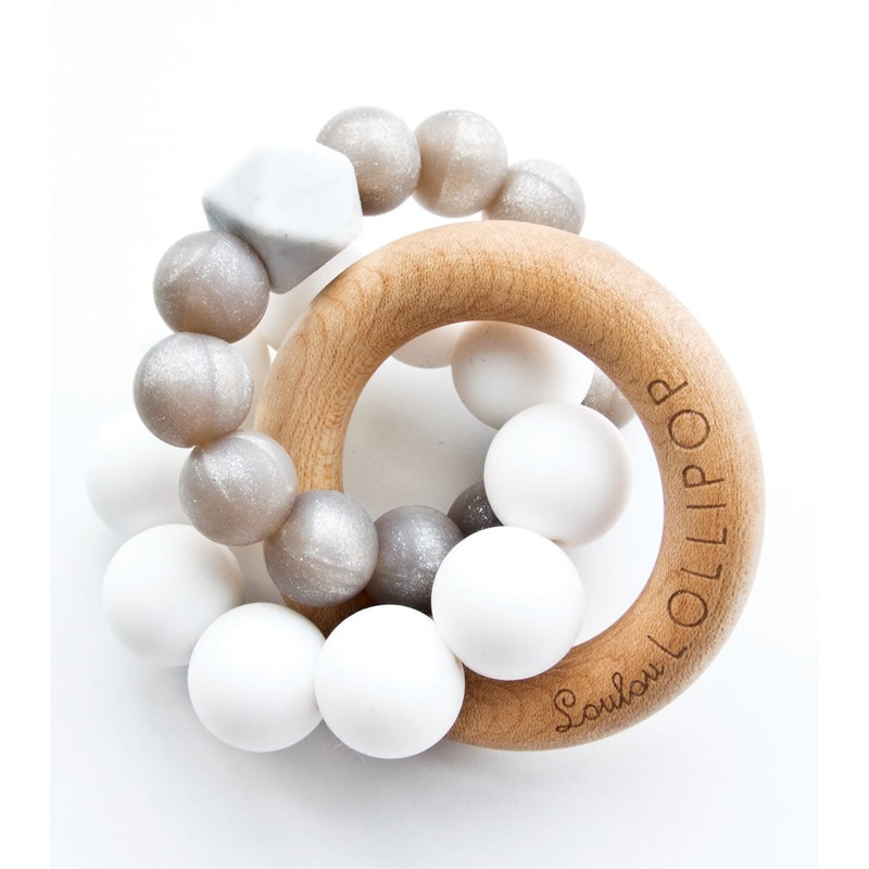 Loulou Lollipop Trinity Wood + Silicone Teether – Smoky Quartz