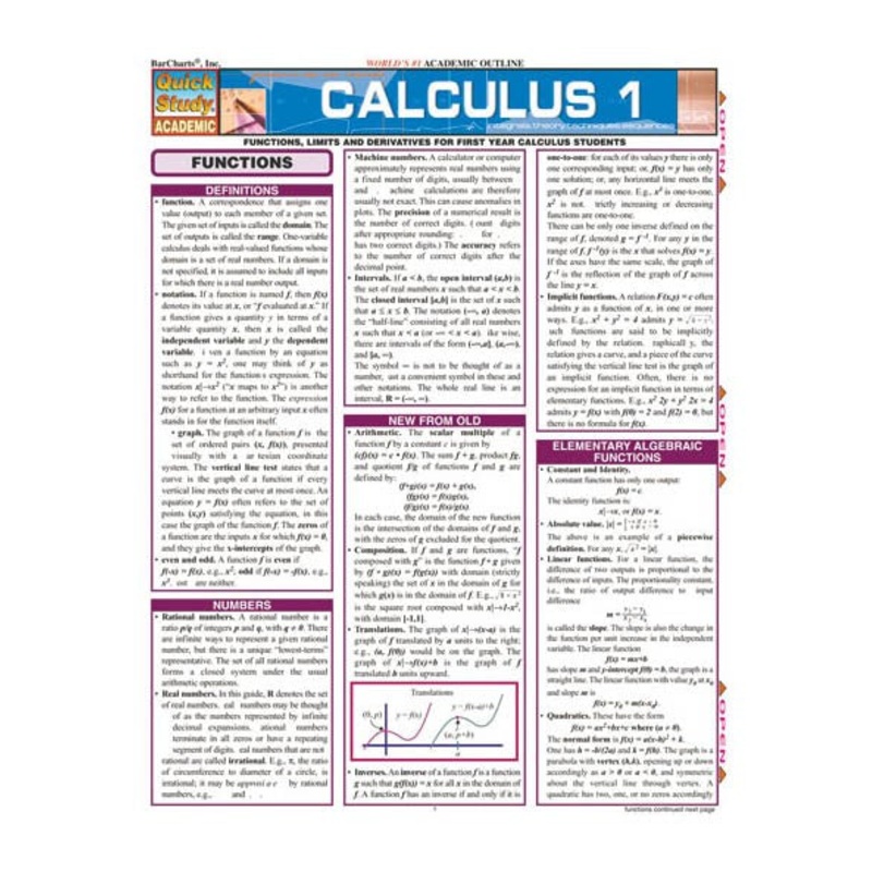 QuickStudy Calculus 1 Laminated Study Guide