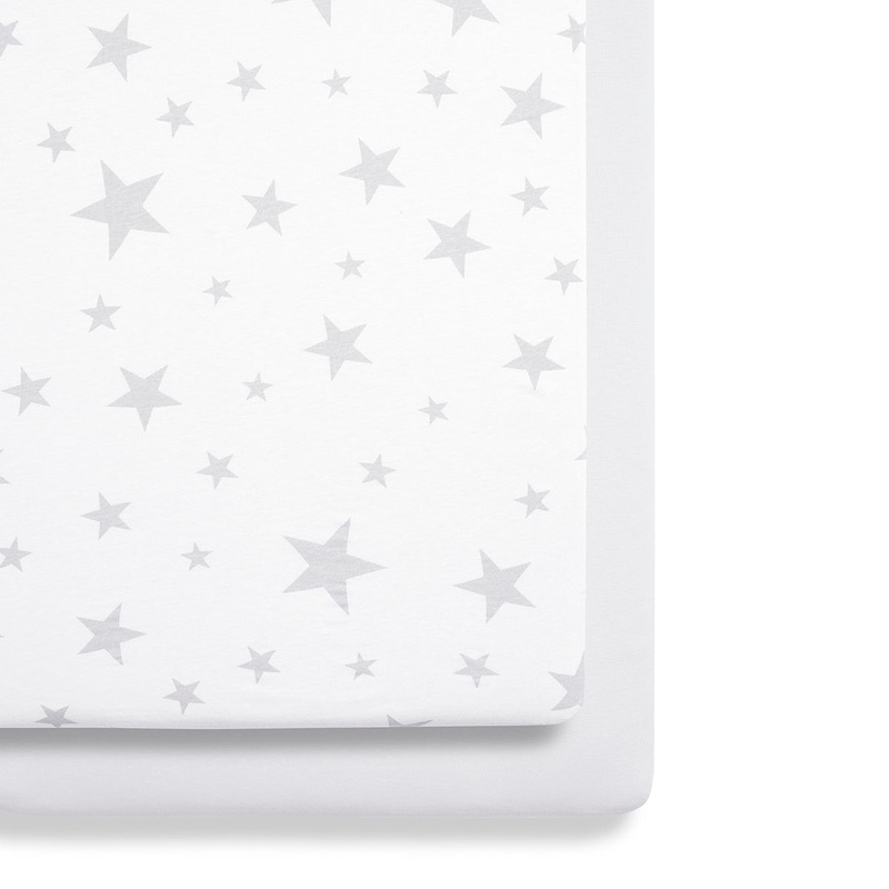 Snuz Twin Pack Sheets | Crib Gray Star