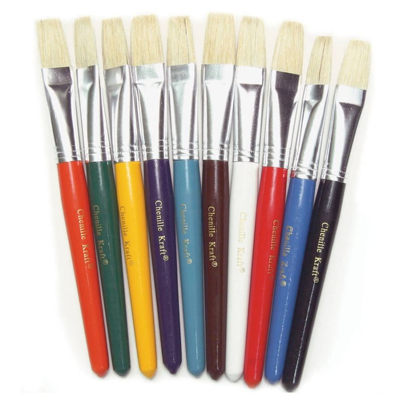 Beginner Paint Brushes 7-1/2″ Long, 10 Brushes, Assorted Colors