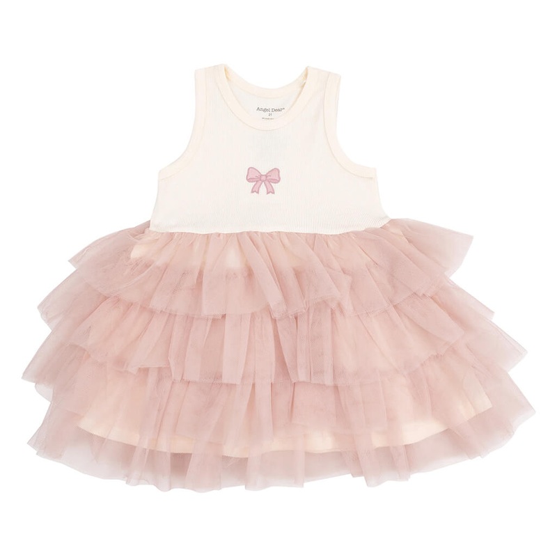 Bows Ribbed Modal Layered Tulle Dress
