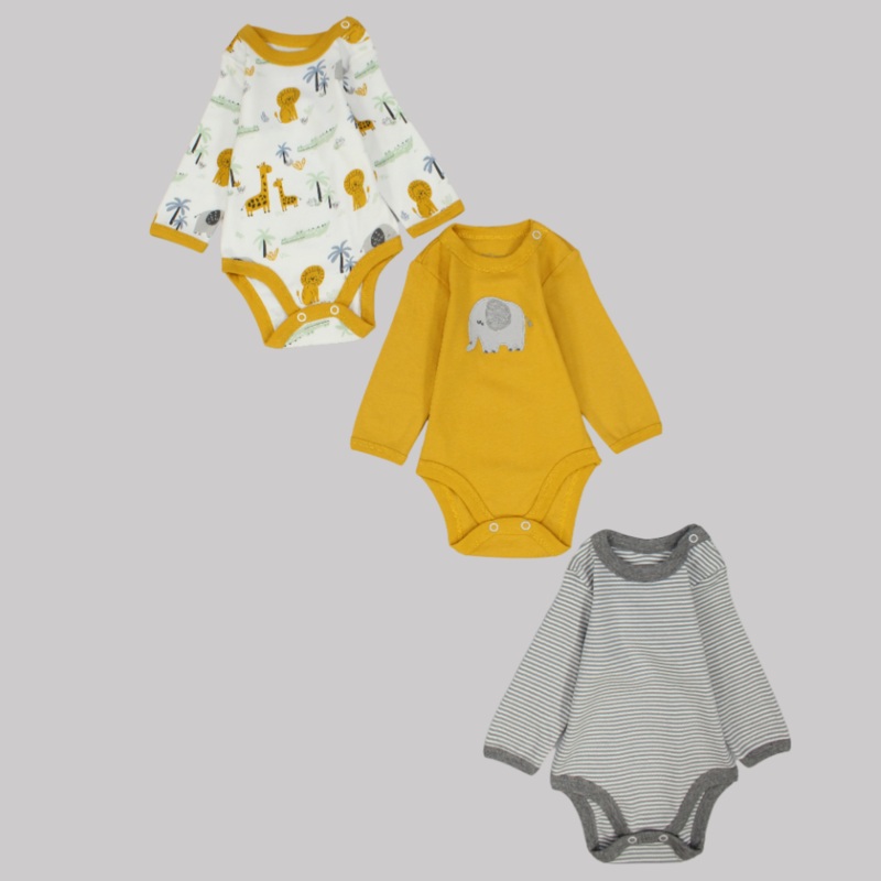 Multicolored Long-Sleeved Underwear Bodysuit (Pack Of 3)