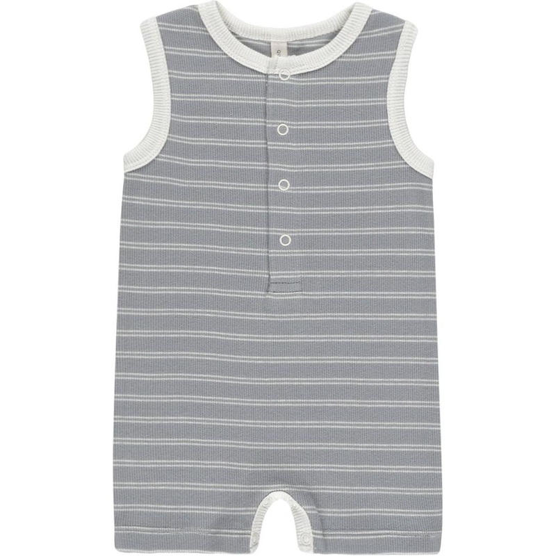 Quincy Mae Ribbed Henley Romper || Blue Pinstripe