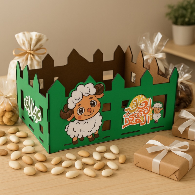 Eid Wooden Gift Box  Green  “Eid Farha” Design