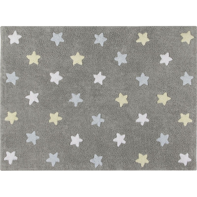 Lorena Canals Tricolor Stars Rug – Grey/Blue (4′ x 5′ 3″)