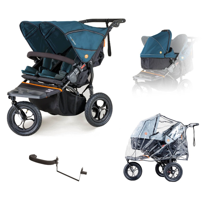 Out n About – Nipper V5 Double Pushchair Newborn and Toddler Starter Bundle – Highland Blue