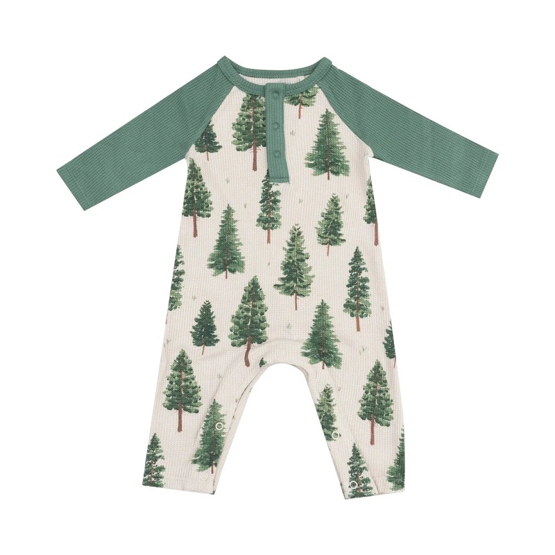 Angel Dear – Ribbed Raglan Romper – Forest Trees