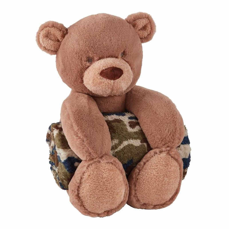 Mud Pie Camo Bear Plush With Blanket
