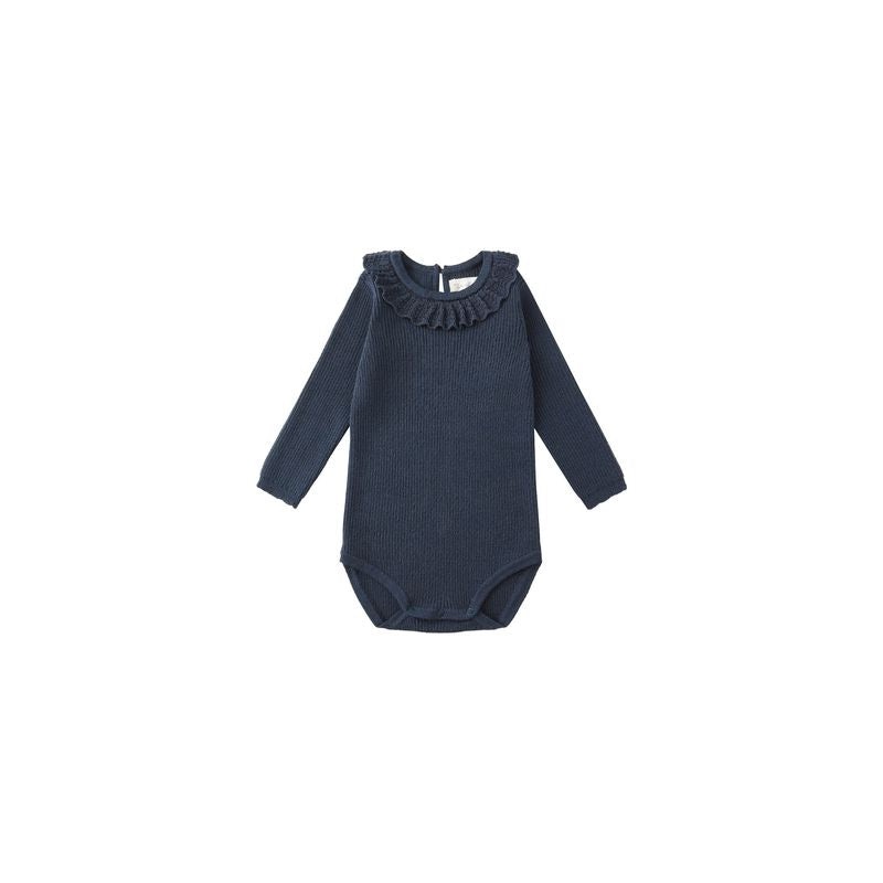 Rylee + Cru Ruffle Collar Bodysuit – Navy