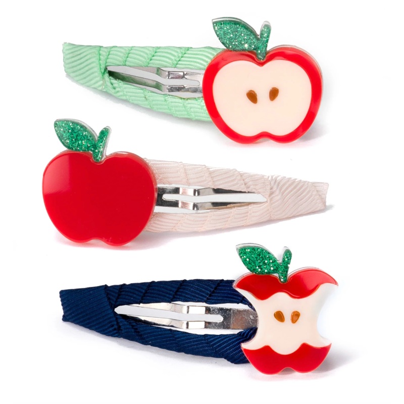 Lilies & Roses Apple Bite Trio Fabric Covered Snap Clips
