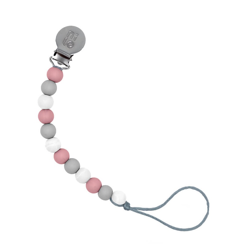 Small Silicone Beads Pacifier Holder Pink Grey