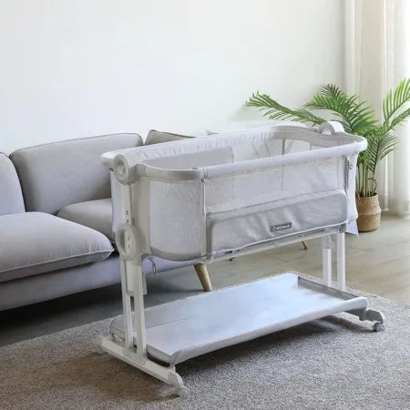 Baby Bassinet Bedside Sleeper Crib – Mesh Breathable, Portable, Adjustable Height with Storage and Wheels