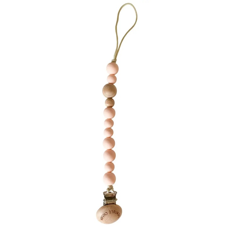 Chewable Charms Classic Pacifier Clip – Wood + Pale Blush