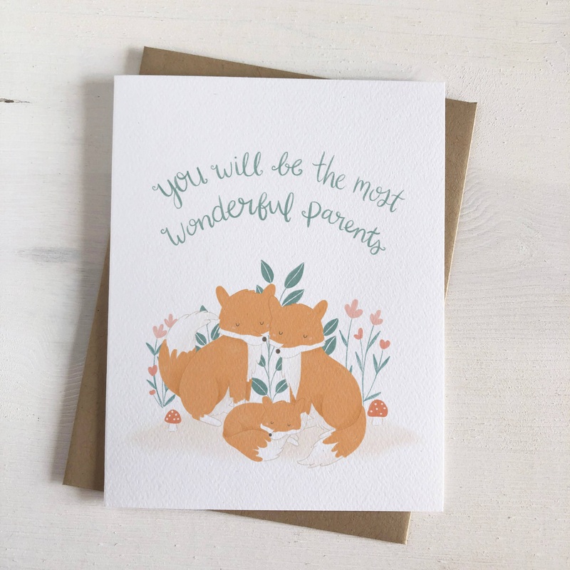 Fabled Forest – New Baby Greeting Card – Wonderful Parents (Foxes)