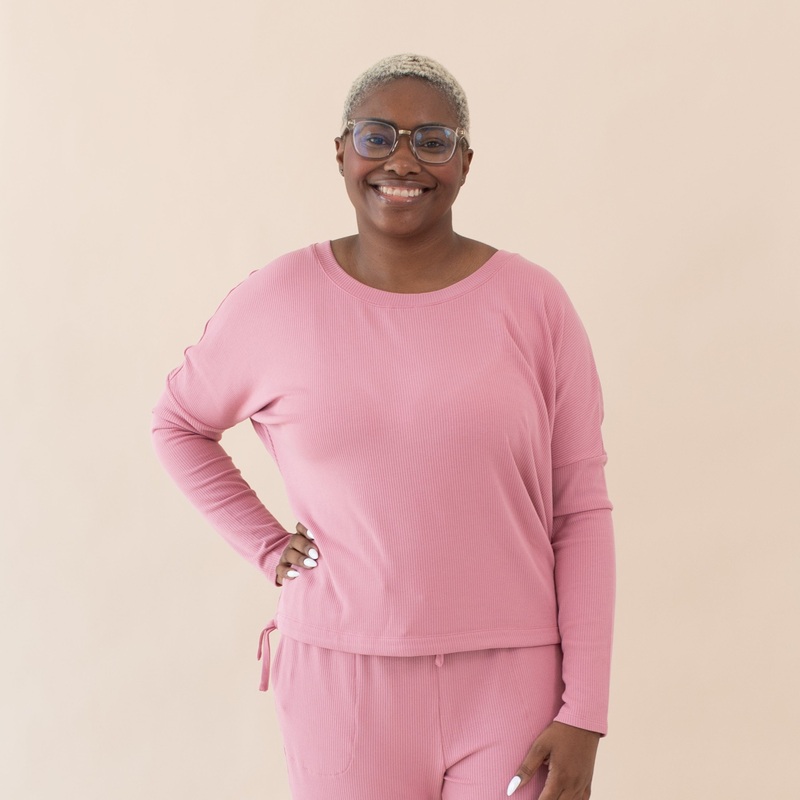 Women’s Ribbed Long Sleeve Drop Shoulder Top in Apple Blossom