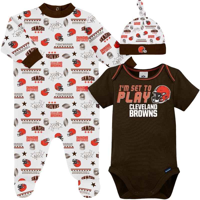 3-Piece Baby Boys Cleveland Browns Bodysuit, Sleep ‘N Play, and Cap Set