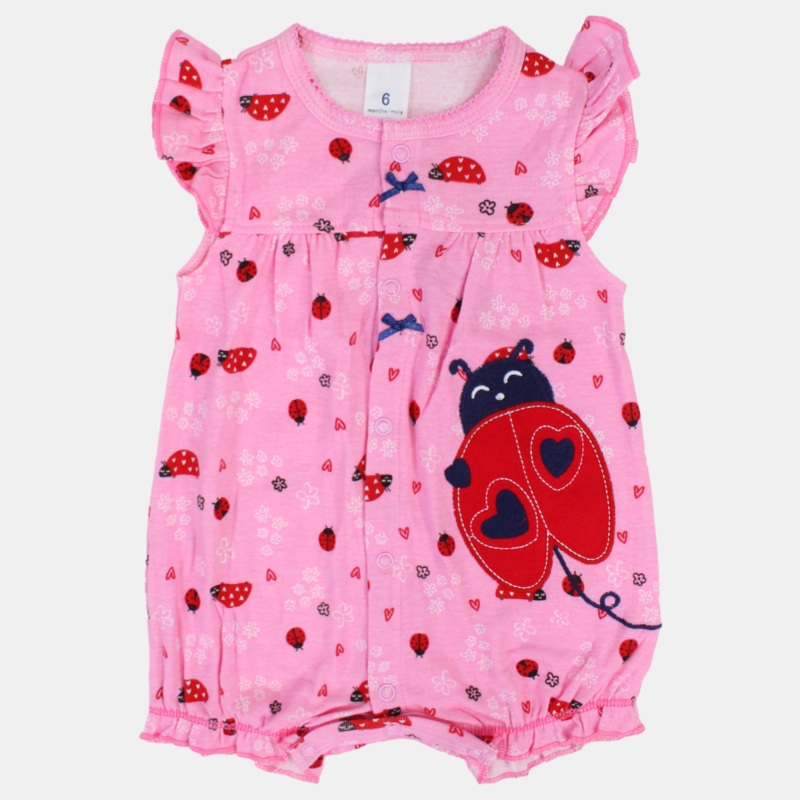 Baby Girls Cotton Romper  Pink with a Ladybug Print