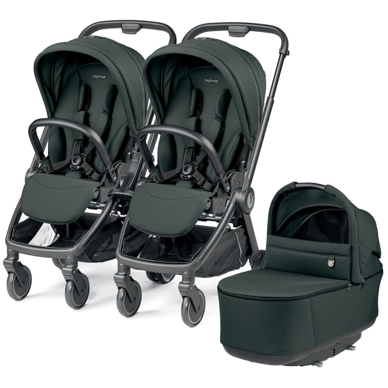 Peg Perego City Loop Double Stroller + Pop Up Bassinet With Stand Bundle – Black / Metal / Metal