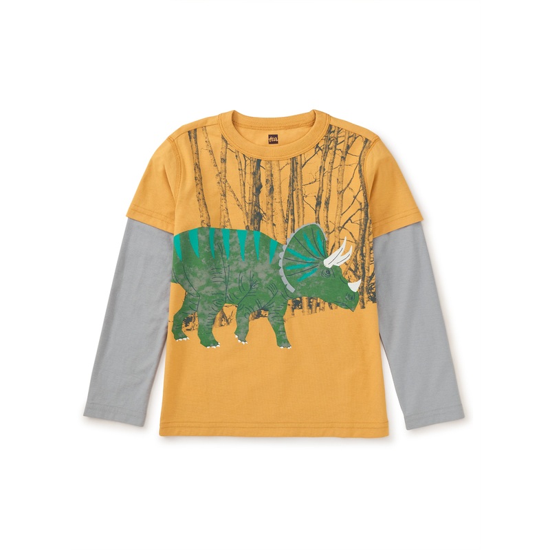 Tea Collection Triceratops Layered Tee – Peanut