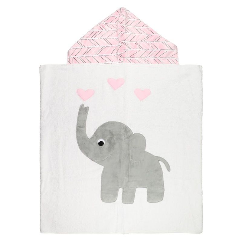 Big Towel White Pink Herringbone Elephant