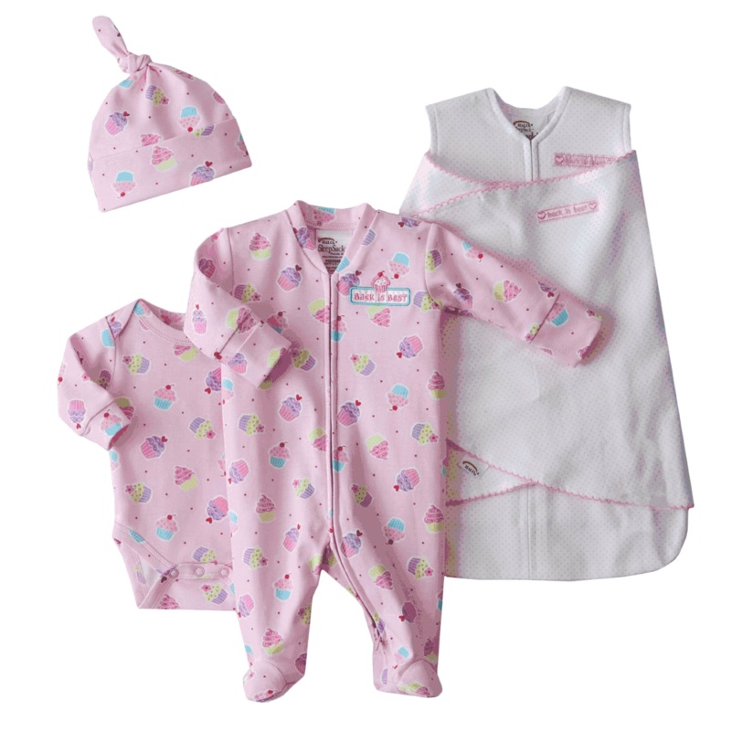Halo 4-Piece Cotton Layette Set, Pink Pin Dot, Preemie
