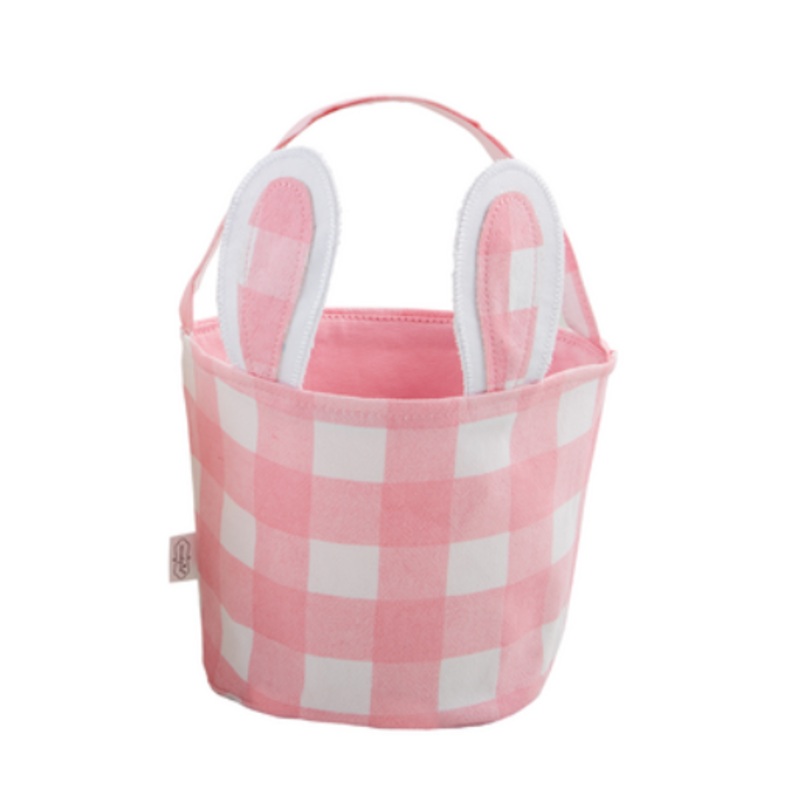 Mud Pie Pink Check Bunny Basket