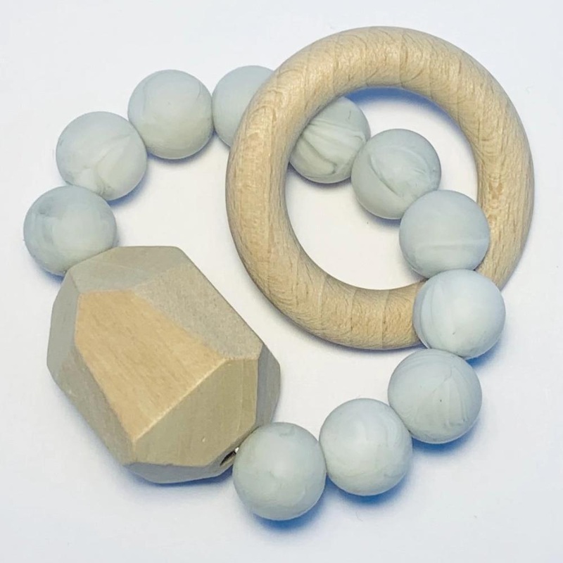 Sugar + Maple Silicone + Beechwood Teether Gem – Marble