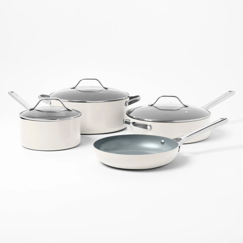 7pc Nonstick Ceramic Coated Aluminum Cookware Set Cream –  (See Description)