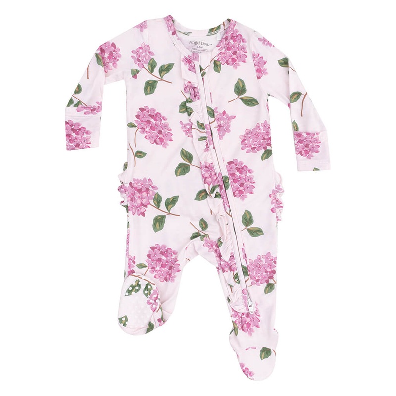 ADR 2 Way Ruffle Zipper Footie Hydrangeas Pink