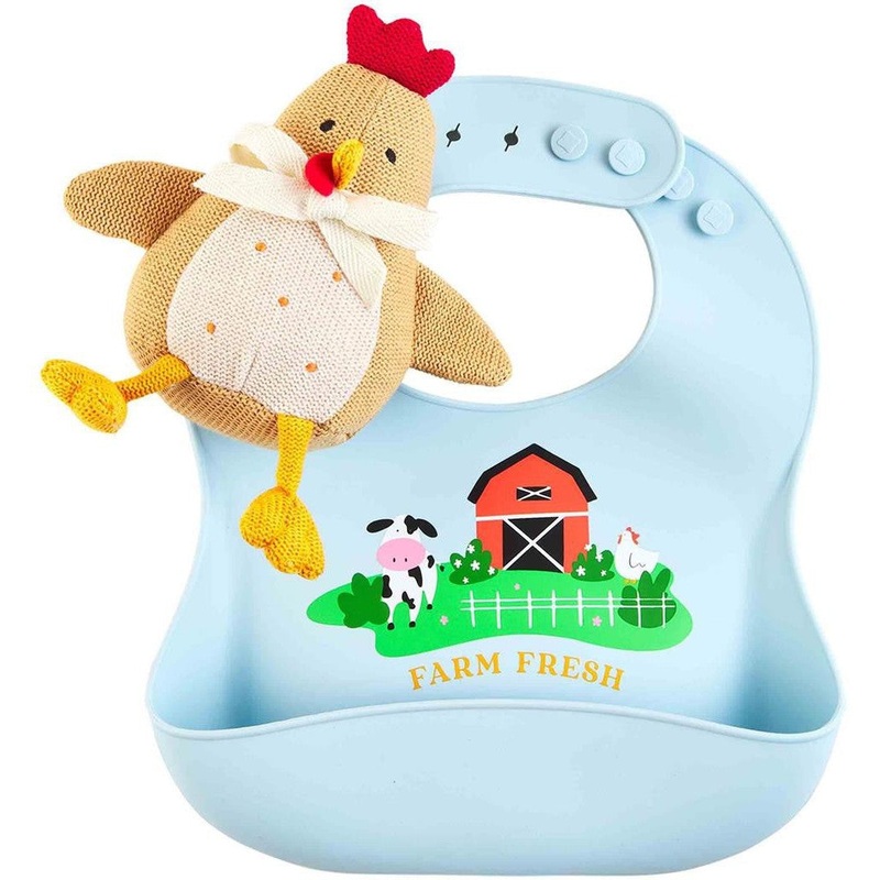 Mud Pie Blue Farm Bib & Rattle Set