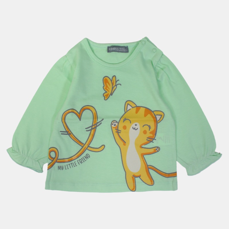 Baby Girls Cotton Ruffled Wrist T-Shirt  Pistachio Green
