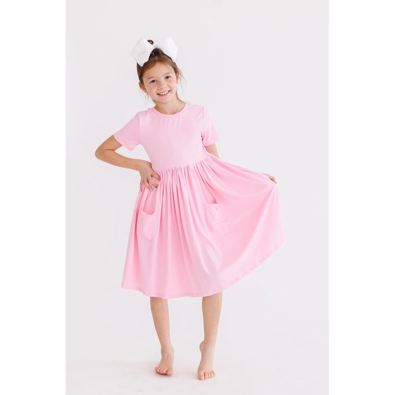 Bubblegum Pink Short Sleeve Pocket Twirl Dress