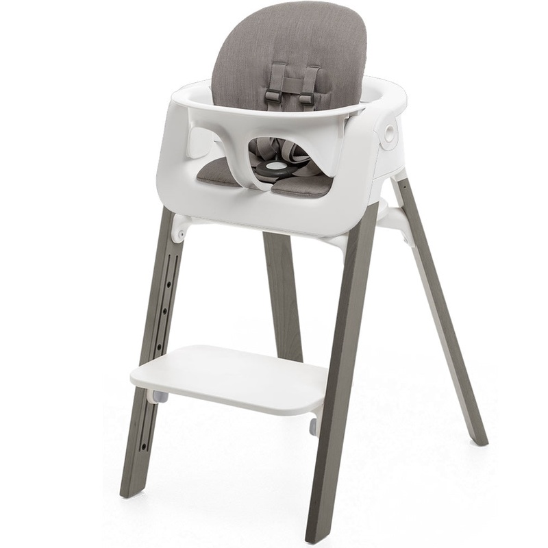 Stokke Steps Chair + Cushion (No Tray) – White/Hazy Grey/Greige