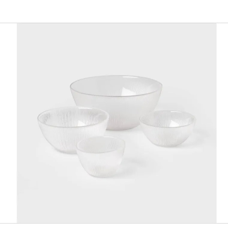 4pc Ribbed Glass Bowl Set Clear – Threshold: Dishwasher-Safe Serving, Lead-Free, 72.7oz & 22oz Capacity