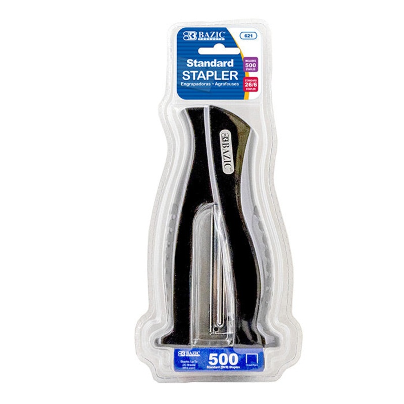 BAZIC Stand-Up Standard (26/6) Full Strip Stapler w/ 500 Ct. Staples
