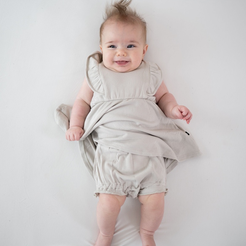Ribbed Peplum Dress Set in Oat