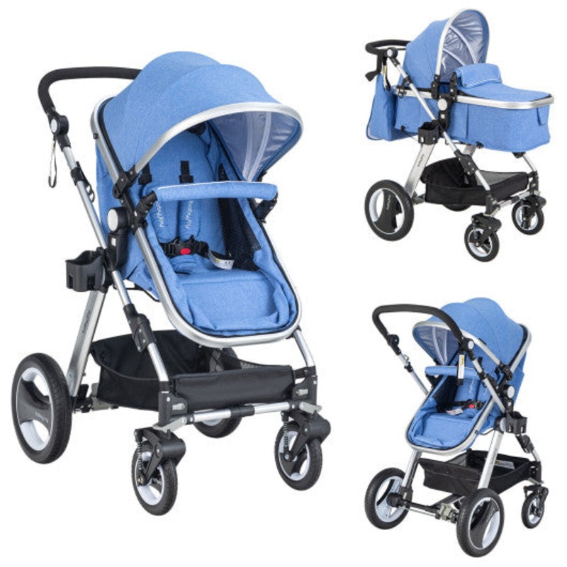 Folding Aluminum Baby Stroller Baby Jogger With Diaper Bag-Blue