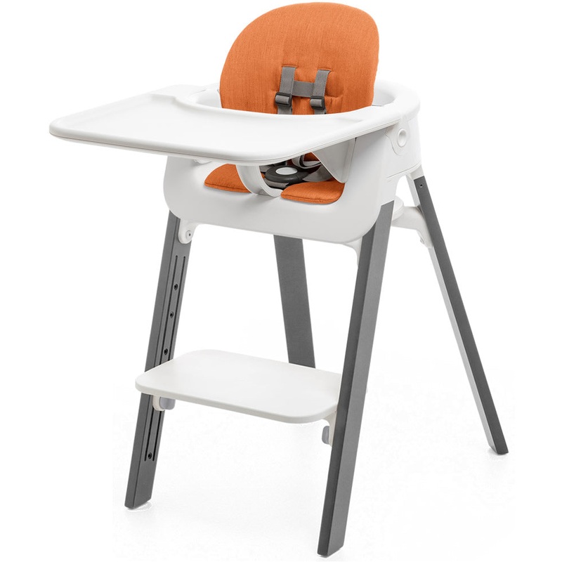 Stokke Steps Complete High Chair with Cushion – White/Storm Grey/Orange