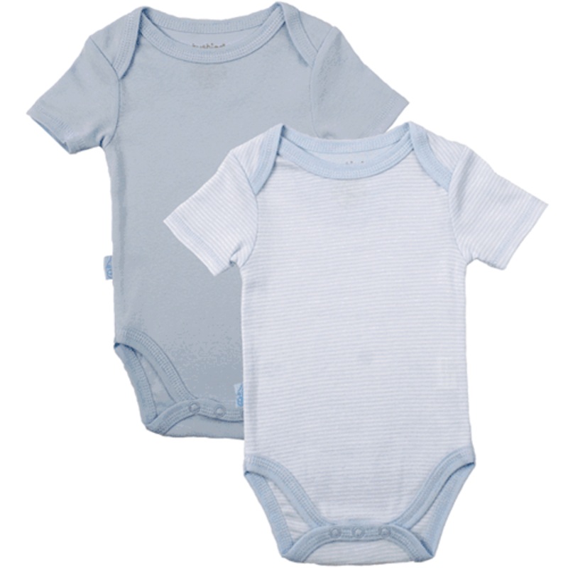 Kushies Baby Short Sleeve Solid/Stripe Bodysuit in Blue- 18 Months