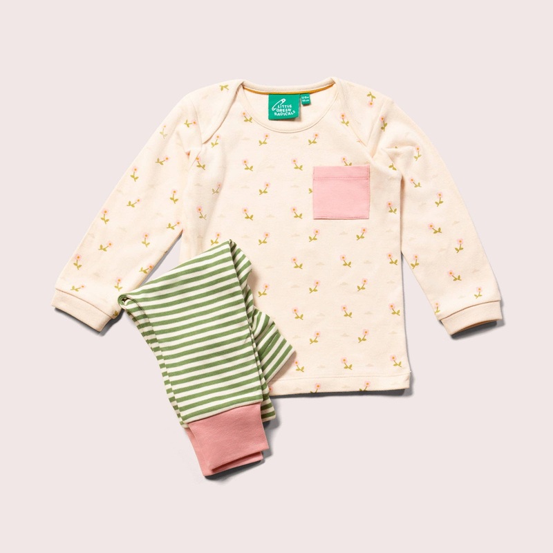Little Green Radicals – Pink Flowers Organic T-Shirt & Jogger Playset