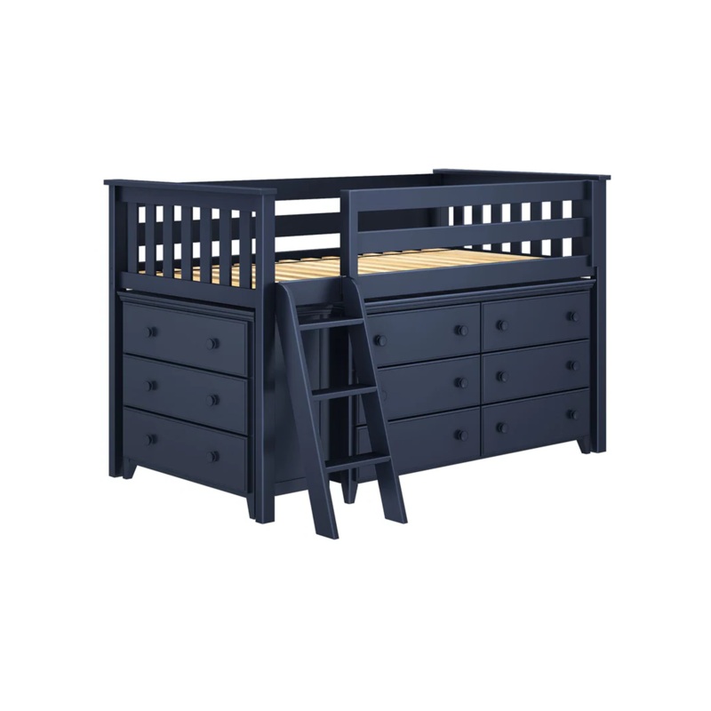 Windsor 1 – Low Loft Bed w/ Angle Ladder, 6-Drawer & 3-Drawer Dresser