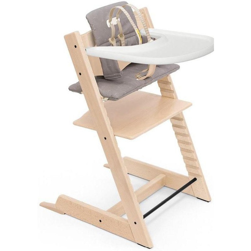 Tripp Trapp High Chair and Cushion with Stokke Tray – Natural / Icon Grey