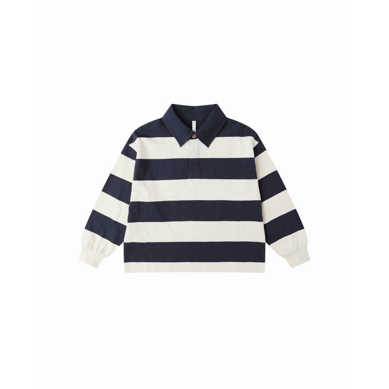 Rylee + Cru Rugby Polo – Navy Stripe