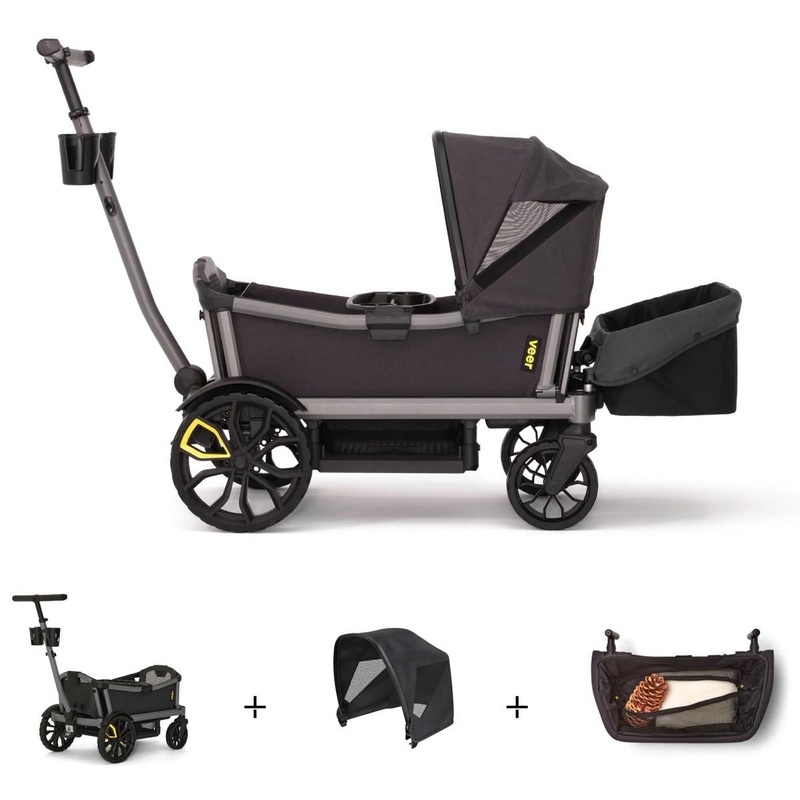 Veer Cruiser City XL Stroller Wagon + Canopy + Basket Bundle – Gray