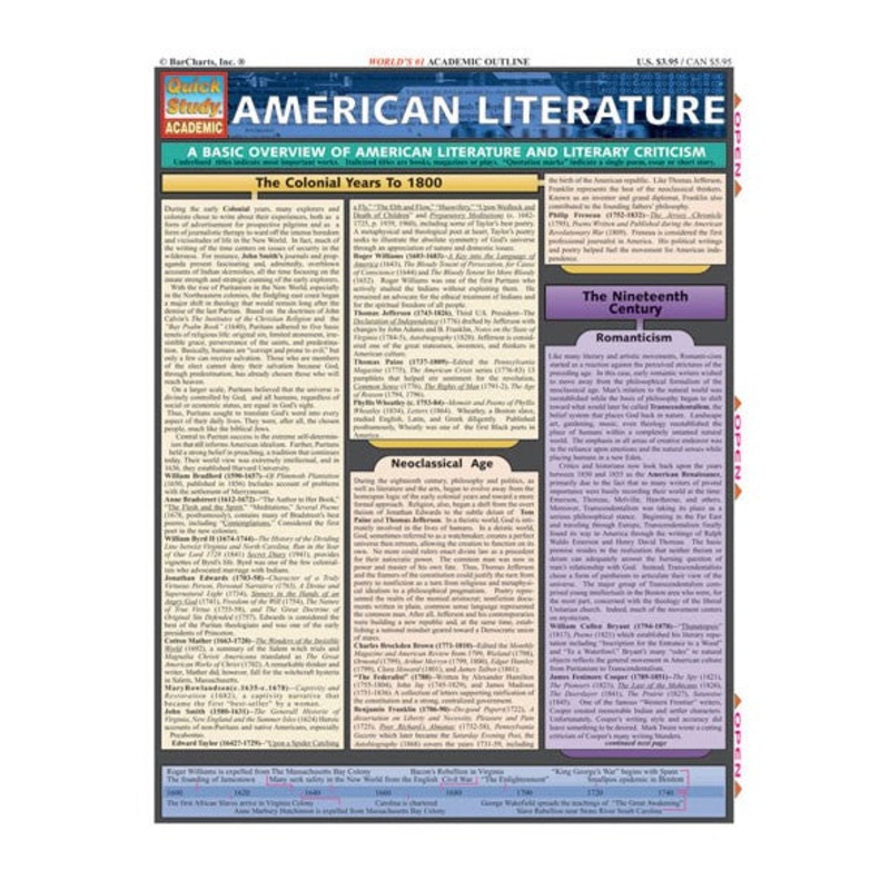 QuickStudy American Literature Laminated Study Guide