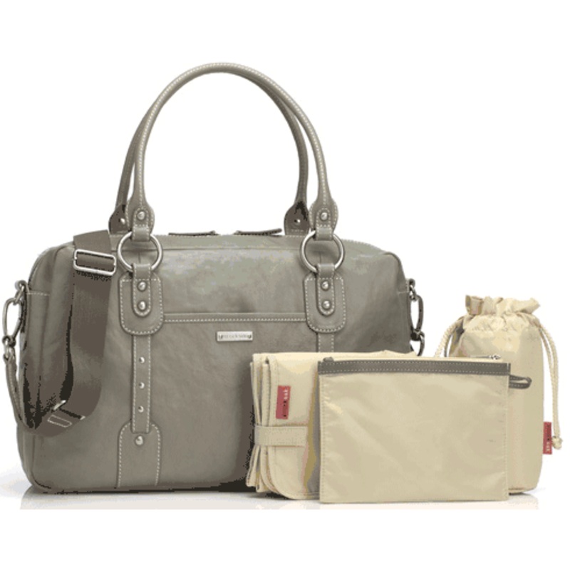 Storksak Elizabeth Leather Diaper Bag in Dove Grey